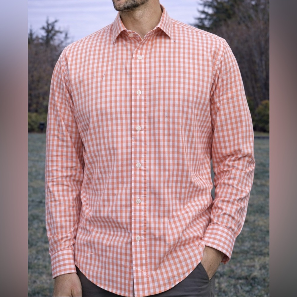 -Polo Golf Ralph Lauren "Westerton" Gingham Peach & White Button-Down L/S Large